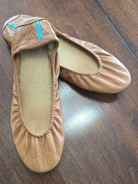 Tieks Chestnut Leather Ballet Flats with Turquoise Accent